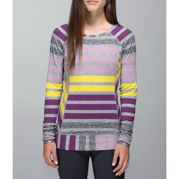 Lululemon Race Your Pace Long Sleeve Top Stripe Gray Purple Yellow Pullover 6 - Picture 1 of 13